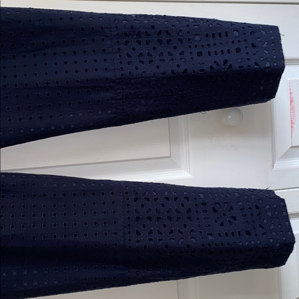 Ann Taylor Navy Blue Cotton Gingham Slacks